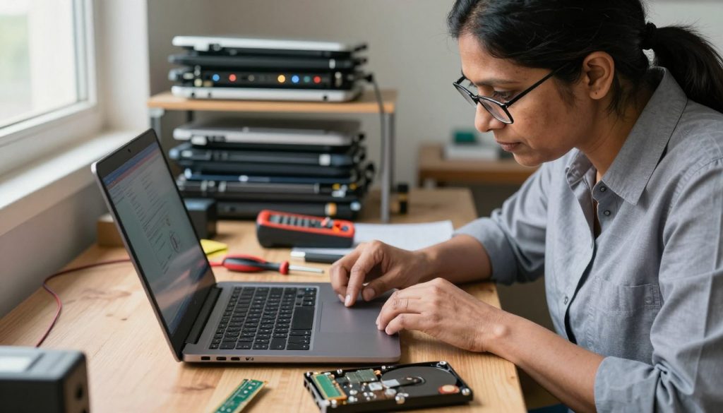 Repairable laptop being assessed for reuse or resale Repairable laptop being assessed for reuse or resale